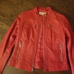 Red Micheal Kors leather jacket